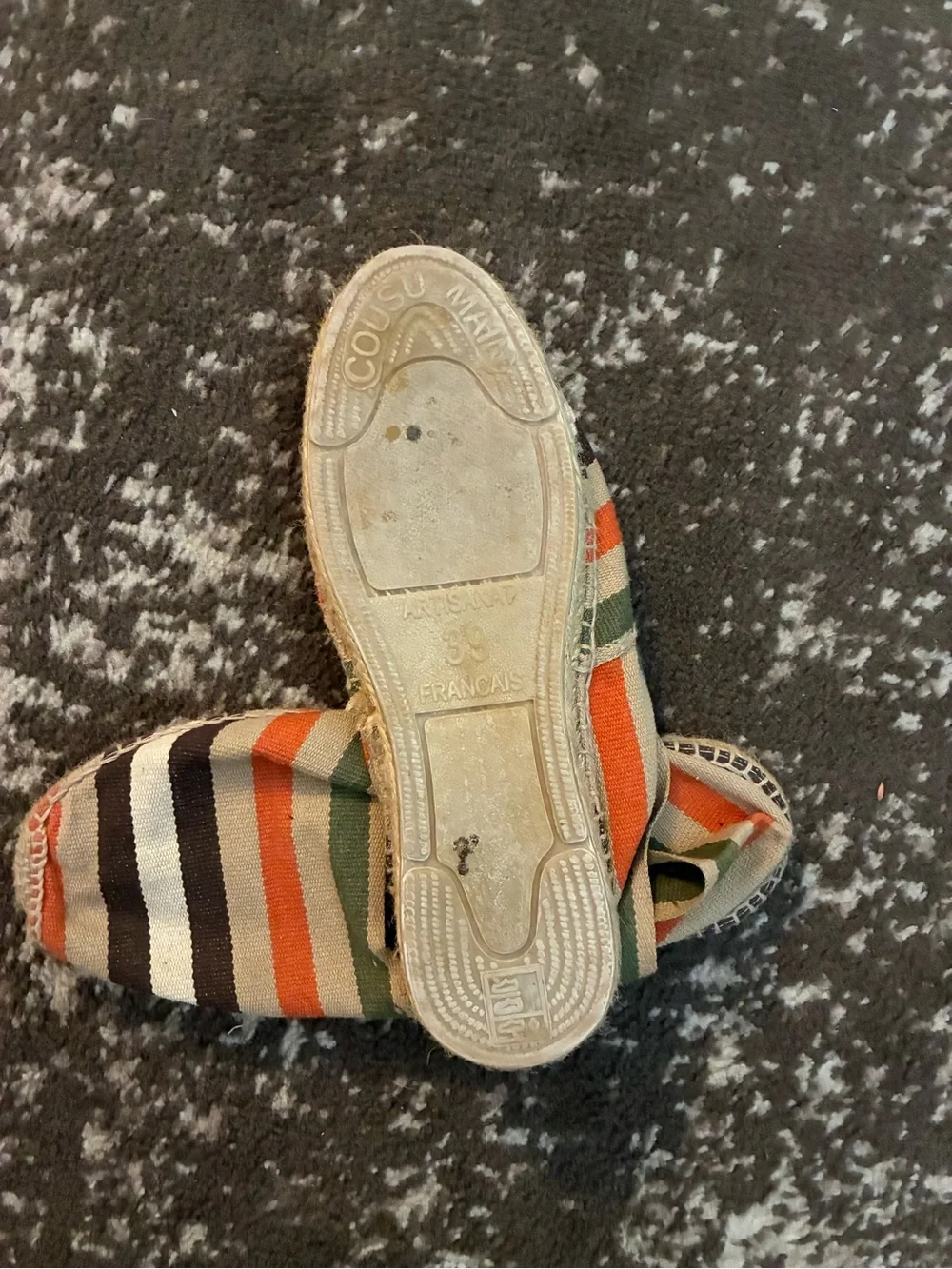 Made in France Striped Slip-On Espadrilles in Green, Orange, Black & Cream
